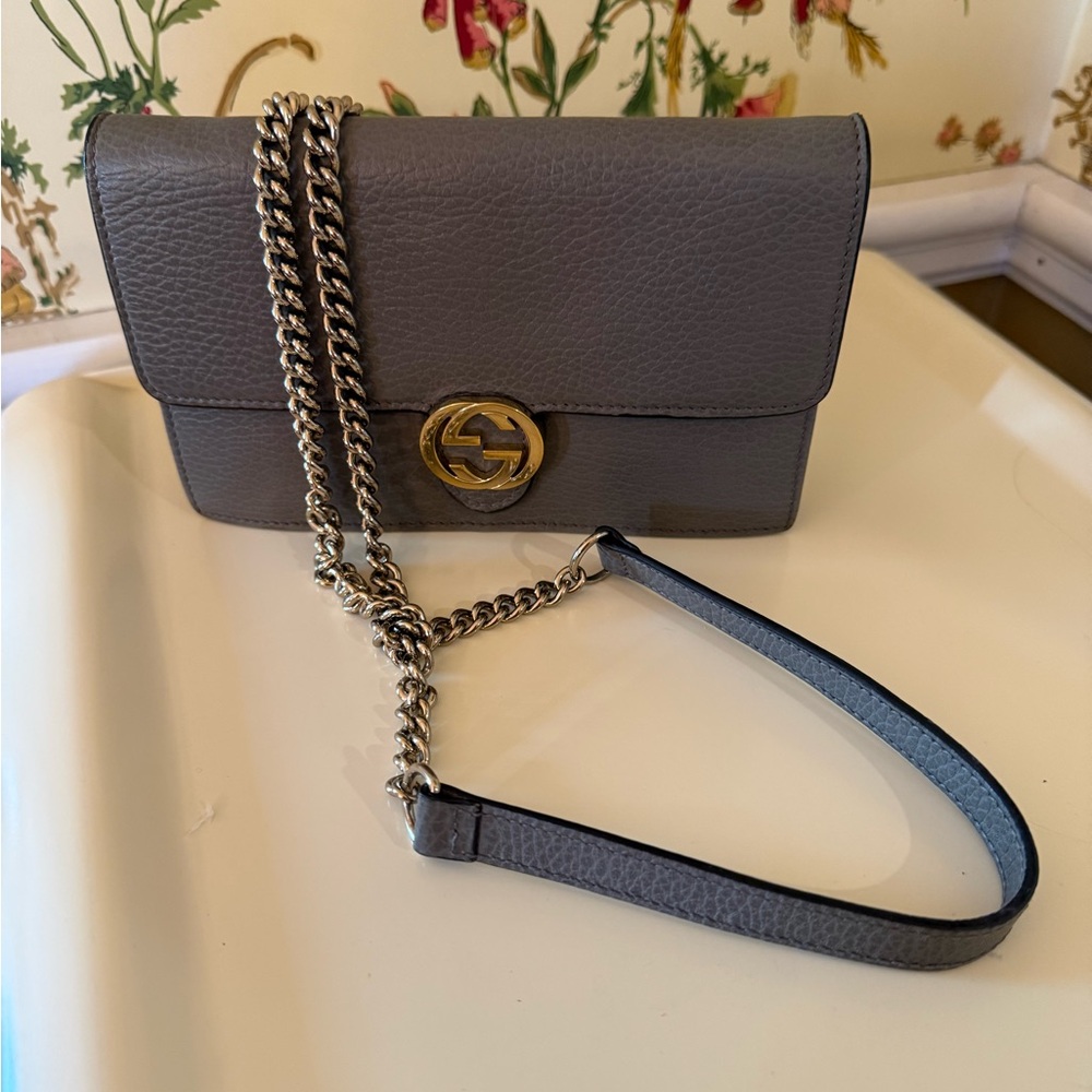 Gucci Taupe Leather Chain Crossbody Bag with Gold Hardware